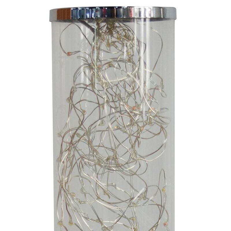 Hivvago 13" Silver Metal Column LED Rope Table Lamp With Clear