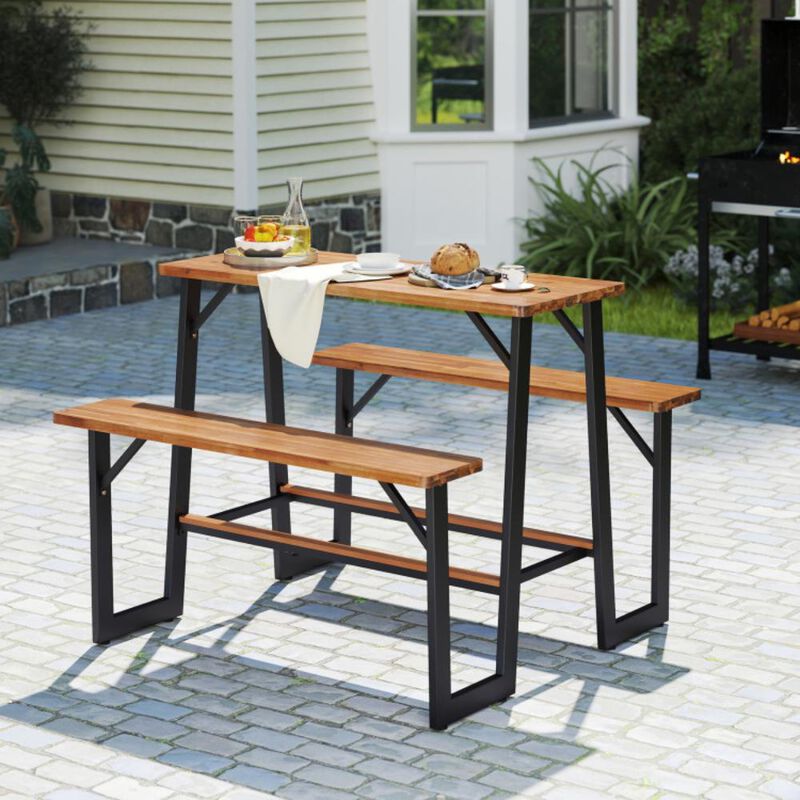 Hivvago Patio Picnic Table Bench Set with Acacia Wood Tabletop and Benchtop