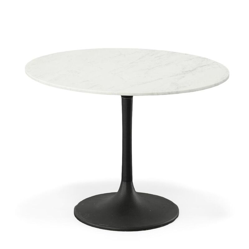 Carolina Living Enzo 40 Round Marble Top Dining Table - White Top - Black Base