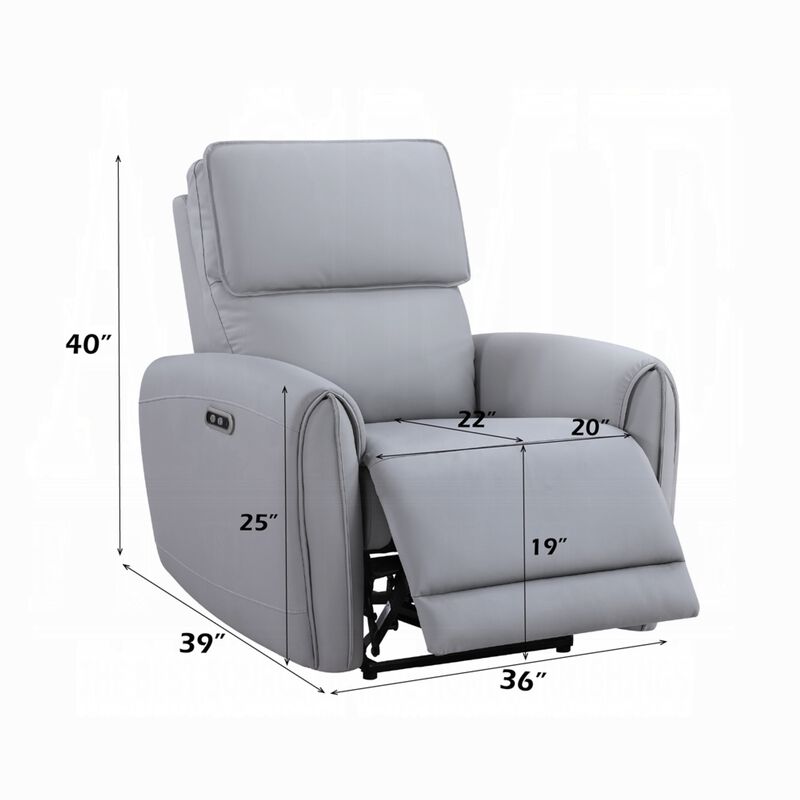 Jero Power Motion Recliner Armchair with USB Port, Light Gray Faux Leather image number 5