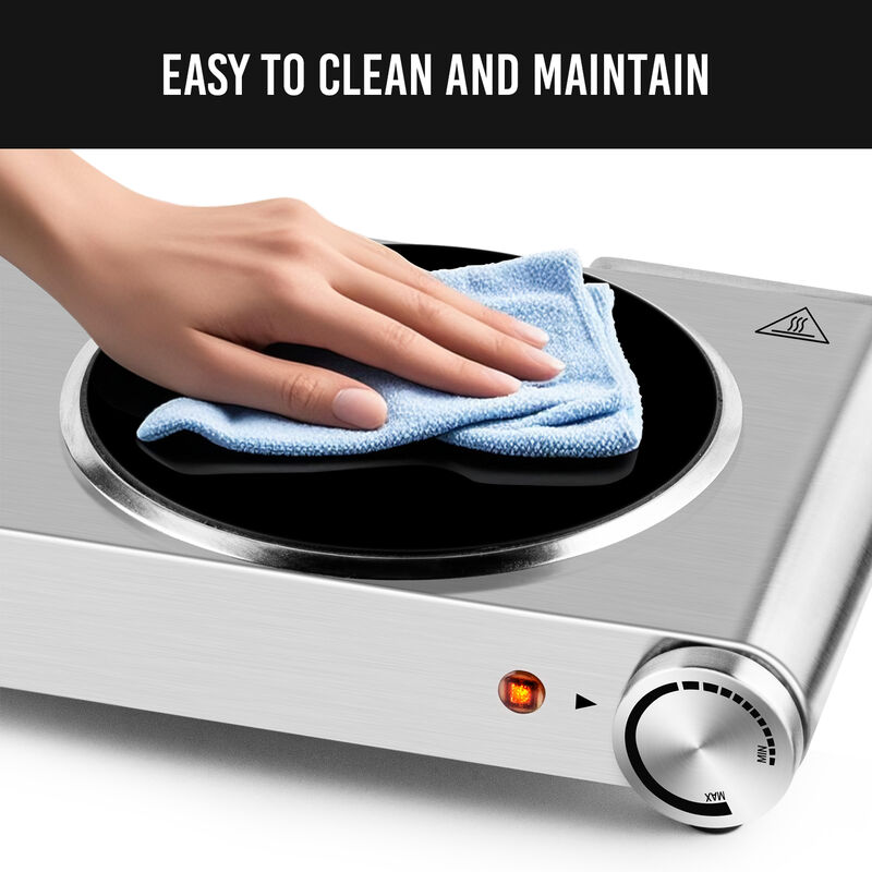 Cusimax 7.1 inch Portable Electric Hot Plate, 1800W Glass Dual Countertop Electric Cooktop, Stainless Steel Infrared Electric Stove image number 6