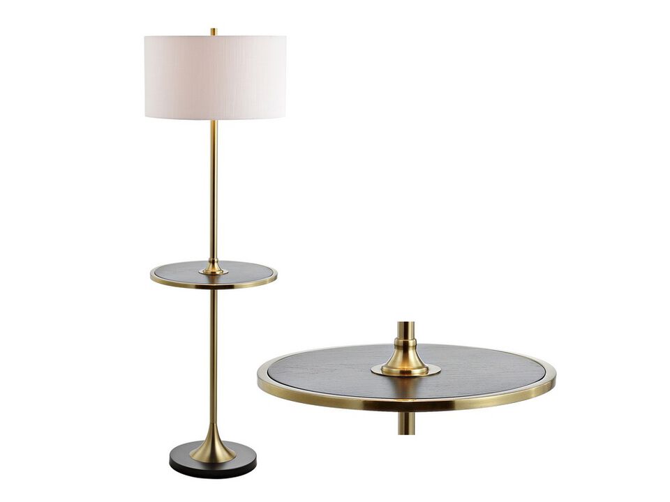 Luce 59" Metal/Wood LED Floor Lamp with Table, Black/Brass