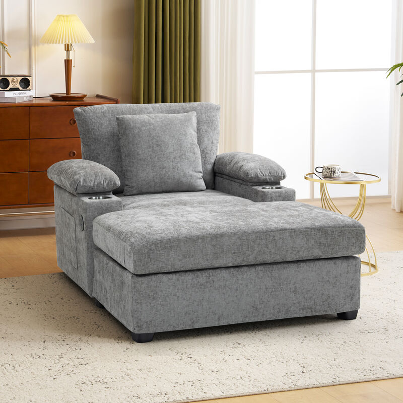 Merax Modern Oversized Chenille Fabric Chair with Ottoman & Sofa Bed Function