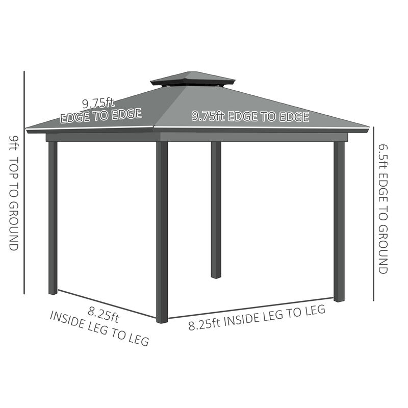 Outsunny 10' x 12' Hardtop Gazebo Canopy with Galvanized Steel Double Roof, Aluminum Frame, Permanent Pavilion Outdoor Gazebo with Netting and Curtains for Patio, Garden, Backyard, Dark Brown