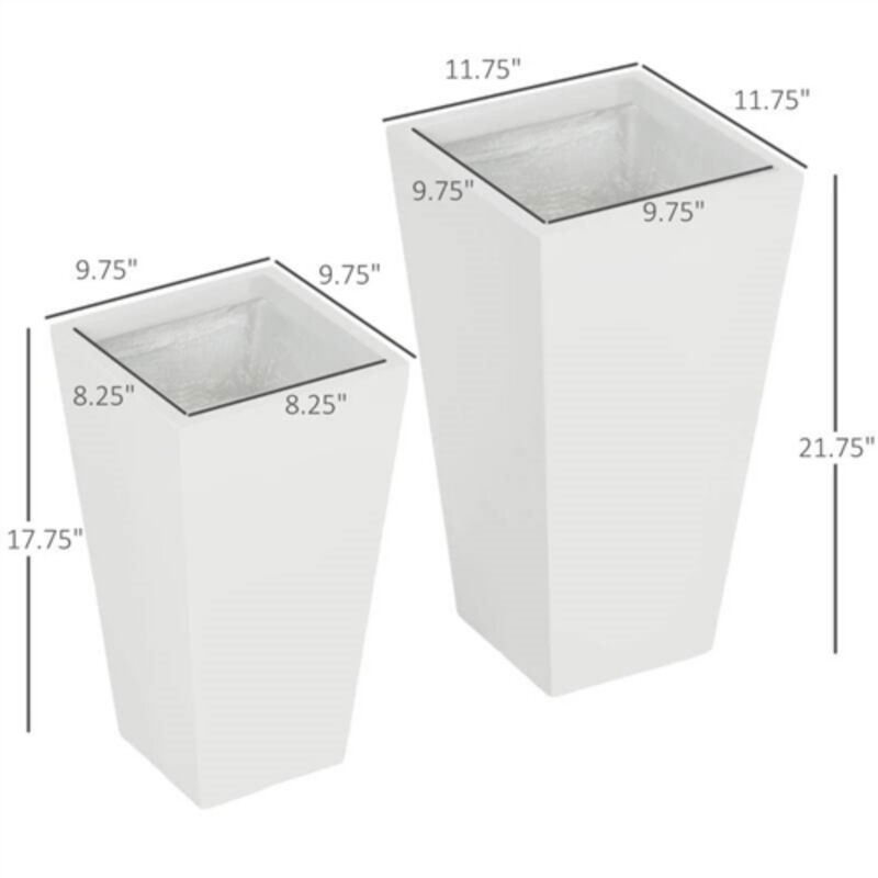 Set of 2 Modern Lightweight Outdoor Patio Flower Pot Tall Planter Box