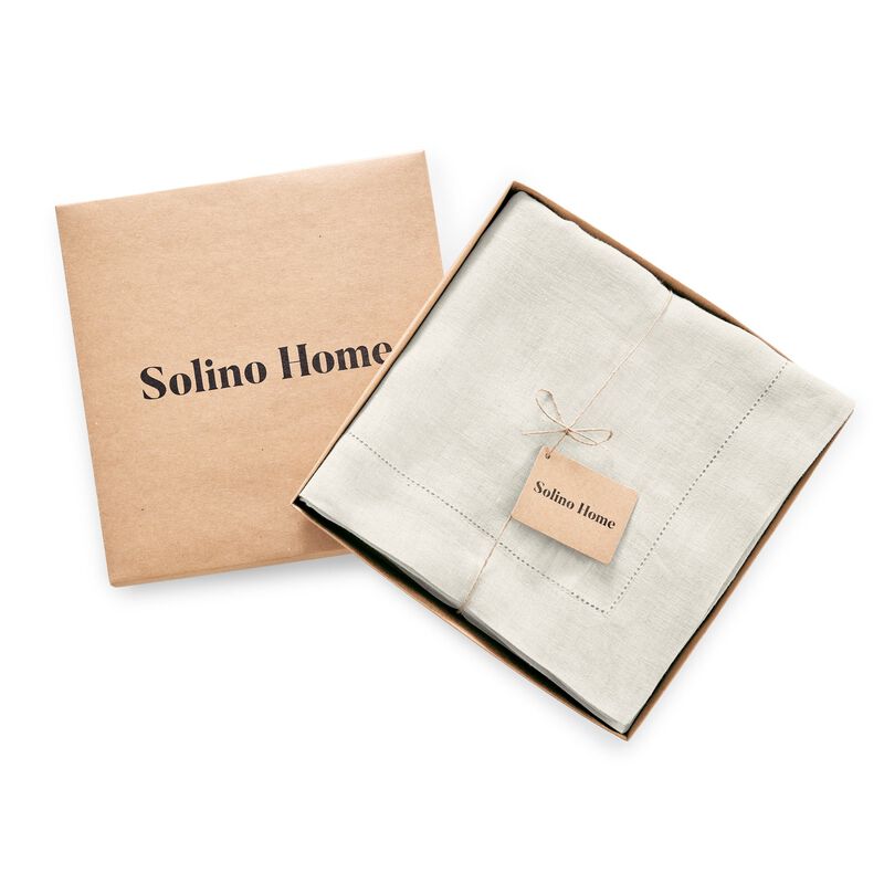 Solino Home Sonoma Hemstitch 100% Linen Tablecloth &ndash; Handcrafted, Machine Washable, Perfect for Holiday and Everyday Dining