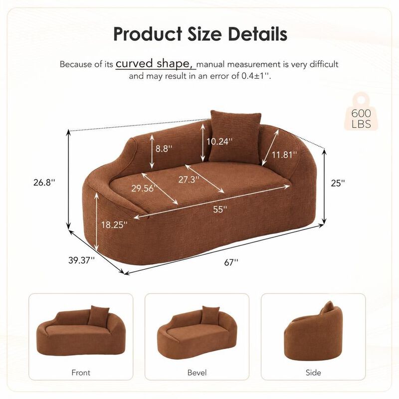 GOODSILO Curved Indoor Chaise Lounge Chair Modern Deep Seating Sleeper Sofa with Throw Pillow for Living Room Bedroom Apartment Small Spaces image number 1