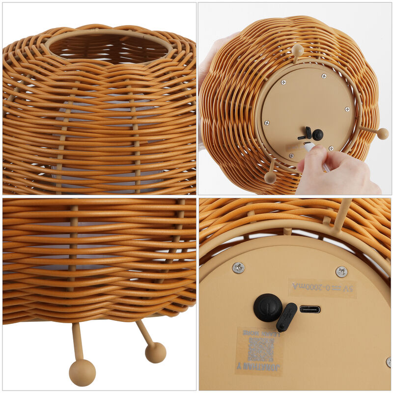 Kairi 5.75" Modern Bohemian Indoor/Outdoor Faux Rattan Lantern Rechargeable/Cordless Dimmable Integrated LED Table Lamp