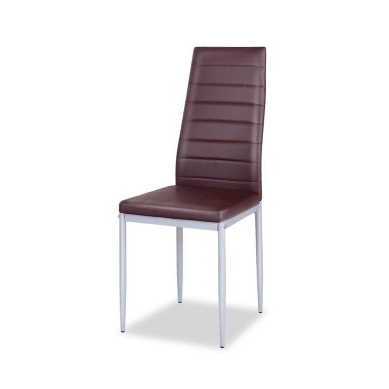 Hivvago Set of 4 Modern High Back Brown PVC Leather Dining Chairs with Metal Legs
