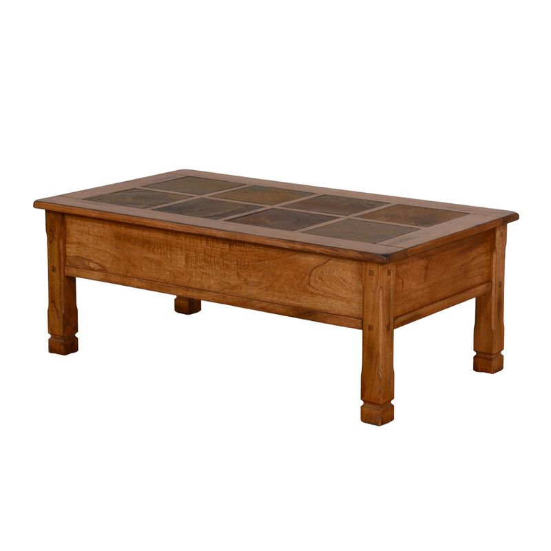 Marv Coffee Table, 2 Drawers, 49 Inch Rectangular w Brown Slate Inlay