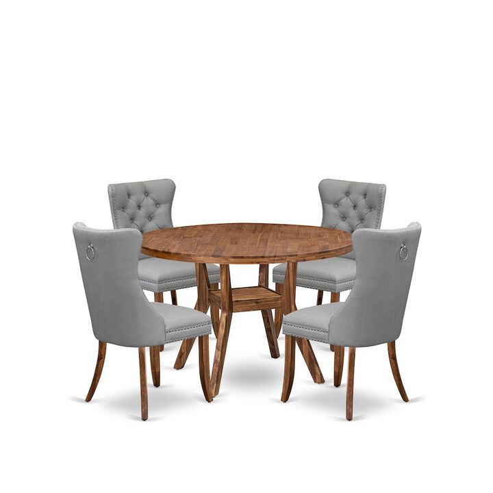 5-Pc Dining Set Contain A Wooden Dining Table And 4 Light Gray Dining Chairs