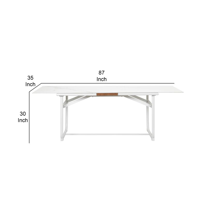 Shia 87 Inch Dining Table, Ceramic Surface, Crisp White Aluminum Frame