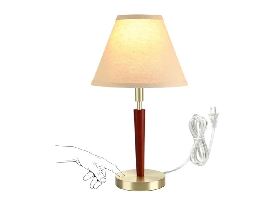 Dimmable Touch Control Modern Mid Century Wood Bedside Lamp For Living Room