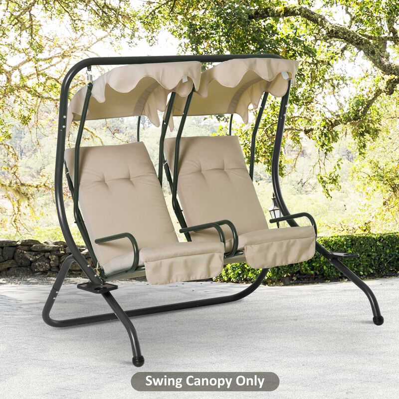 Outsunny 2-Seater Swing Canopy Replacement with Tubular Framework, Outdoor Swing Sunshade Top Cover (Canopy Only), Beige