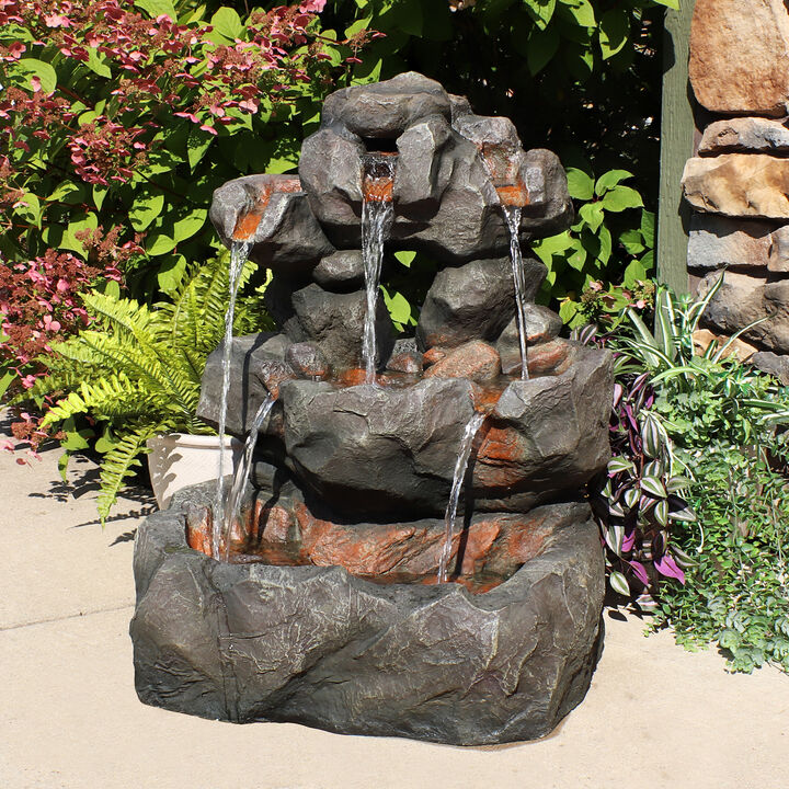 Sunnydaze Layered Rock Waterfall Fountain with LED Lights - 32 in