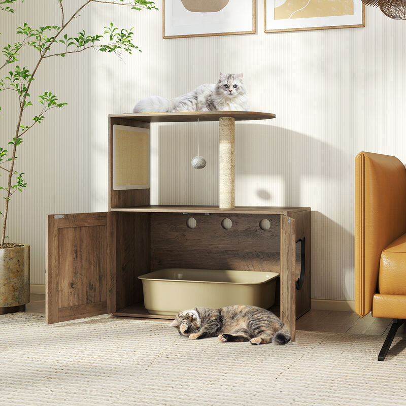 Grey Cat Tree with Litter Box Enclosure and Sisal Scratching Post image number 3