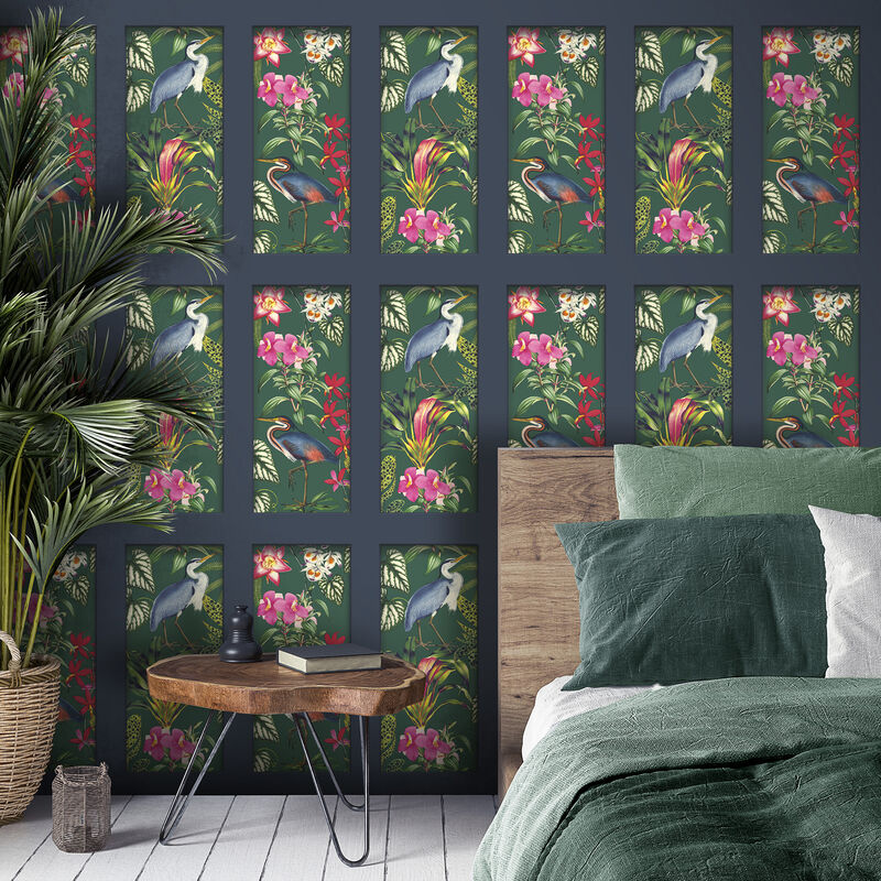 Silas Dark Blue Tropical Panel Wallpaper image number 2