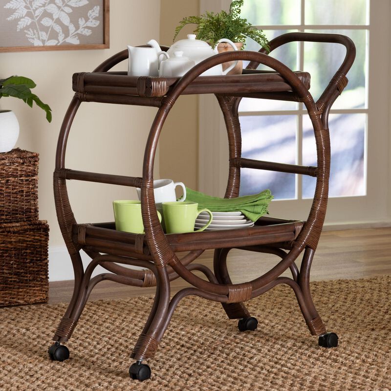bali & pari Selah Natural Rattan Kitchen Cart - Handwoven Wicker 2-Tier Mobile Serving Cart with Tray Top image number 6