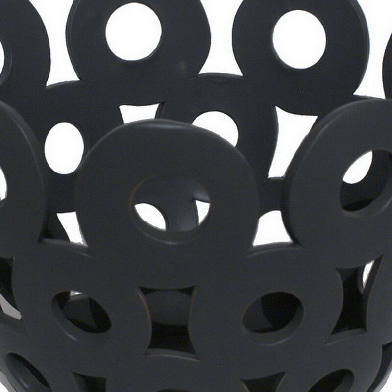 Laura Round Bowl with Circular Cutout Patterns, Black Ceramic 11 Inch image number 5