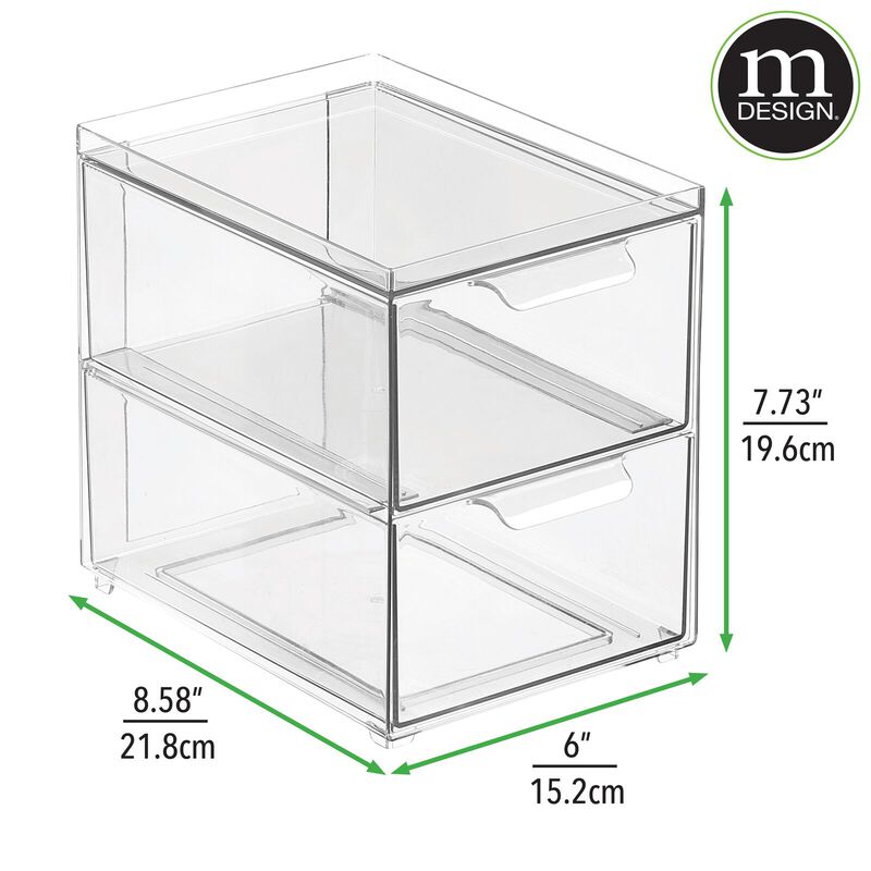 mDesign Stacking Plastic Storage Kitchen Bin - 2 Pull-Out Drawers, 8 Pack, Clear image number 5