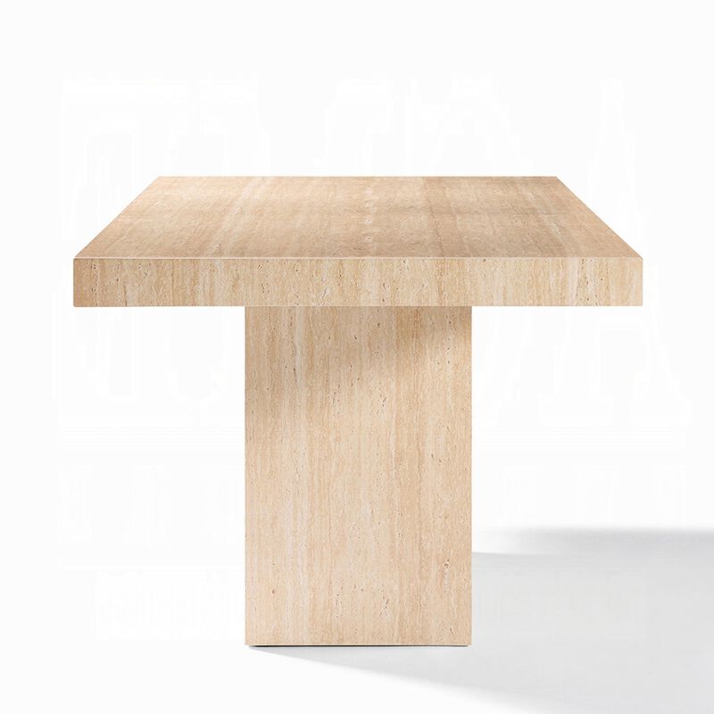 Pia Dining Table, 71 Inch Travertine Top, Fluted Pedestal Base, Brown image number 5