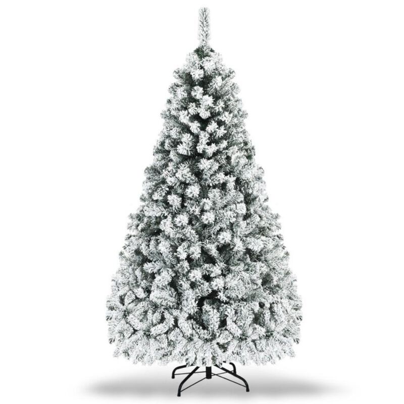 Artificial Christmas Tree with Pre-Lit Lights, Premium Snow Flocking, Hinged