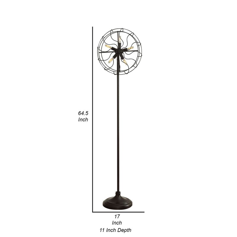 Quinn 63 Inch Accent Floor Lamp, Vintage Fan Design, Antique Bronze Finish - Benzara