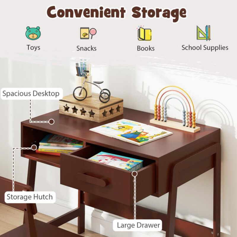 Hivvago Kids Desk and Chair Set with Storage Drawer and Hutch