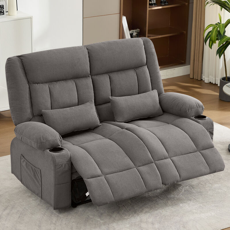 61.81 in. Wide Pillow Top Arm Fabric Rectangle Reclining Sofa with Cupholders