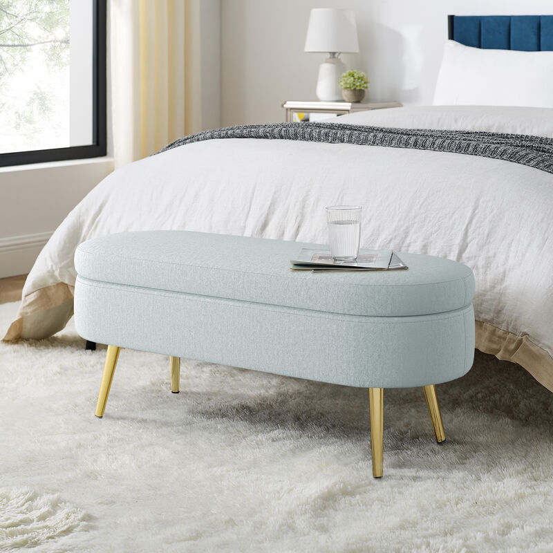 Merax Flannel Storage Ottoman with Metal Legs & Hardwood Frame &ndash; Soft Footstool/Seat with Hidden Storage image number 1