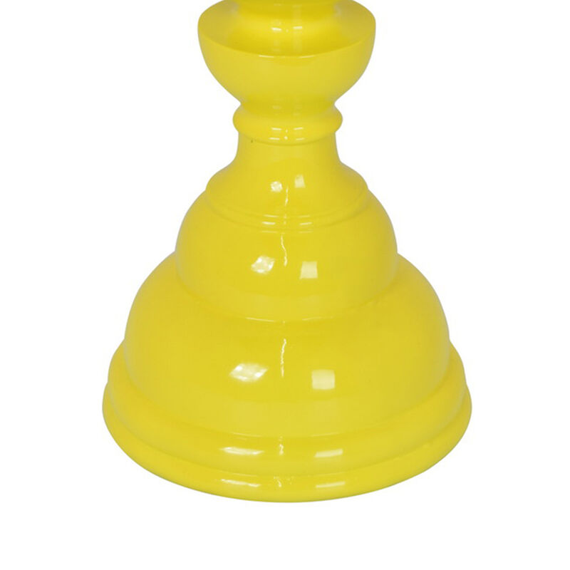 Naze Tabletop Candle Holder with Turned Accents, 23 Inch Yellow Resin - Benzara