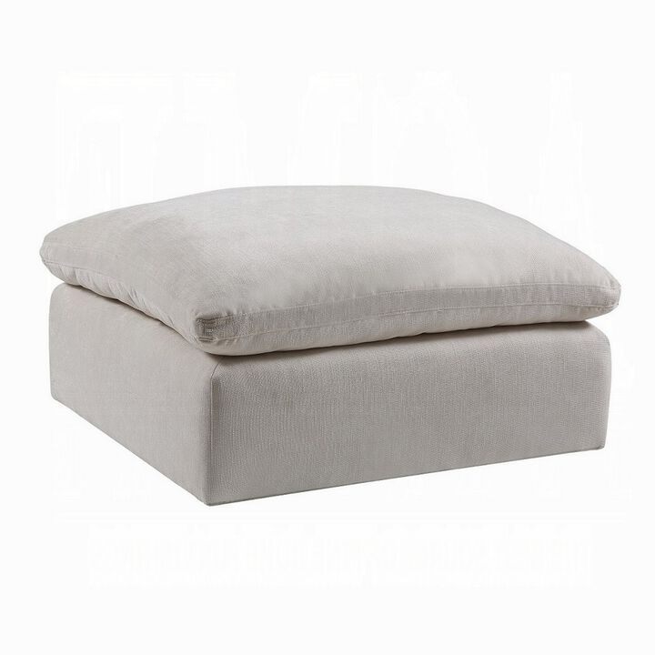 Shar Modular Ottoman, Pillow Top Cushion, Plush Ivory Linen Fabric - Benzara