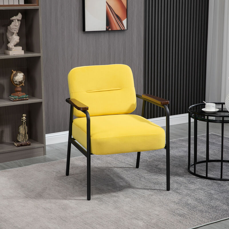 HOMCOM Modern Accent Chair Armchair for Bedroom Living Room Chair Yellow