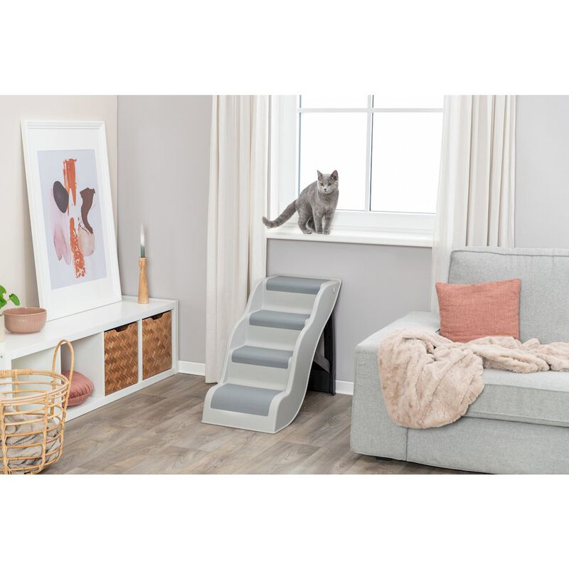 TRIXIE 4-Step Pet Stairs, Lightweight and Collapsible Steps Ideal for Dogs & Cats, Gray image number 2