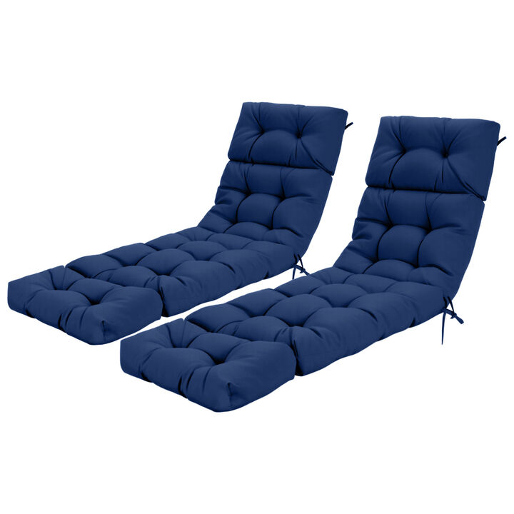 Set of 2 Patio Chaise Cushions 73x22 High Back Outdoor Seating Pads