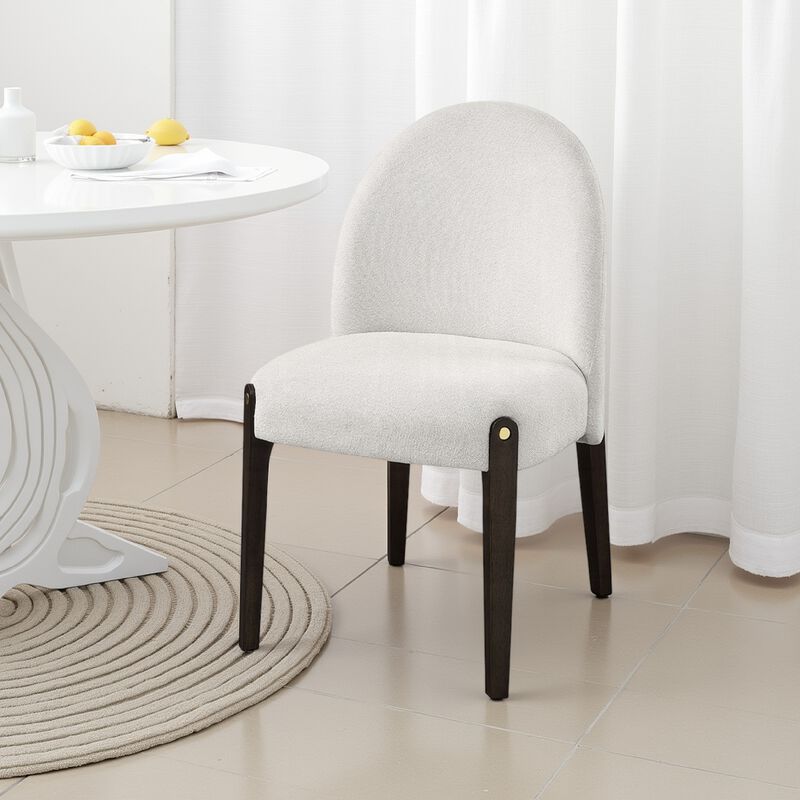 Jeh Side Dining Chair Set of 2, Beige Chenille, Espresso Brown Wood - Benzara