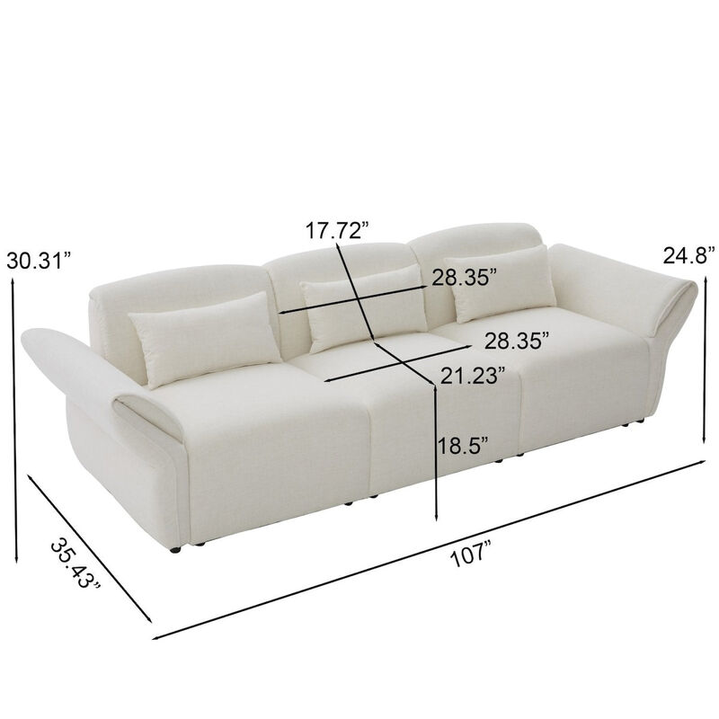 Envelor 107 in. Linen Upholstered Modular 3-Seat Sectional Sofa image number 4