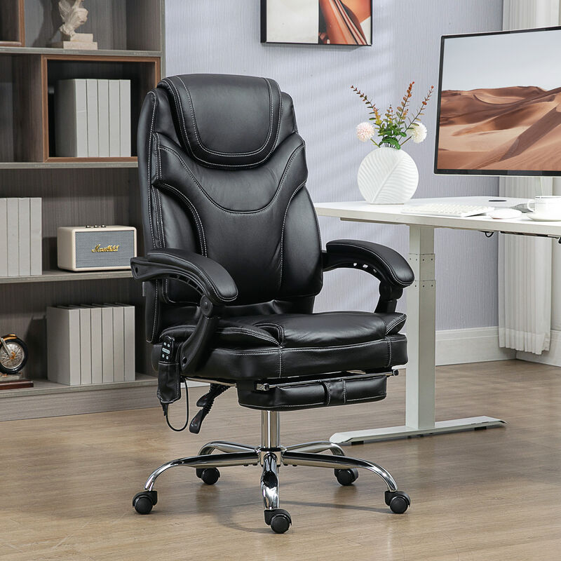 Vinsetto PU Leather Massage Office Chair with 6 Vibration Points, Heated Reclining Computer Chair with Adjustable Height, Footrest, Black