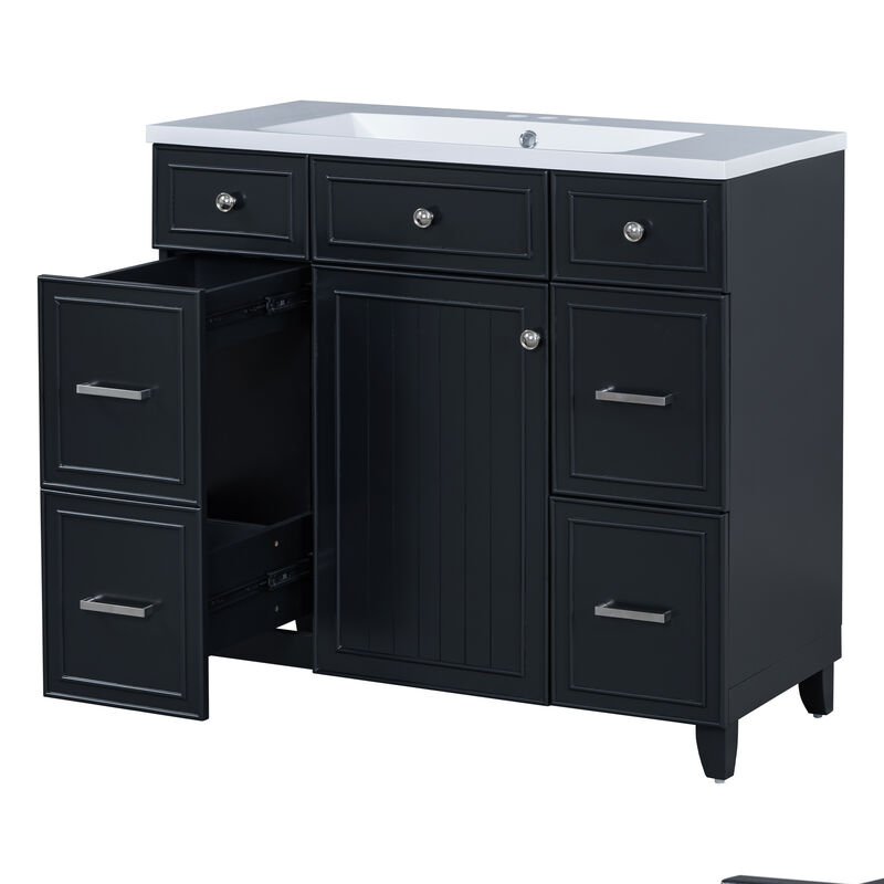 Whisen 36 in. Bathroom Storage Cabinet Bathroom Vanity with Resin Sink, Soft Closing Door and Drawer