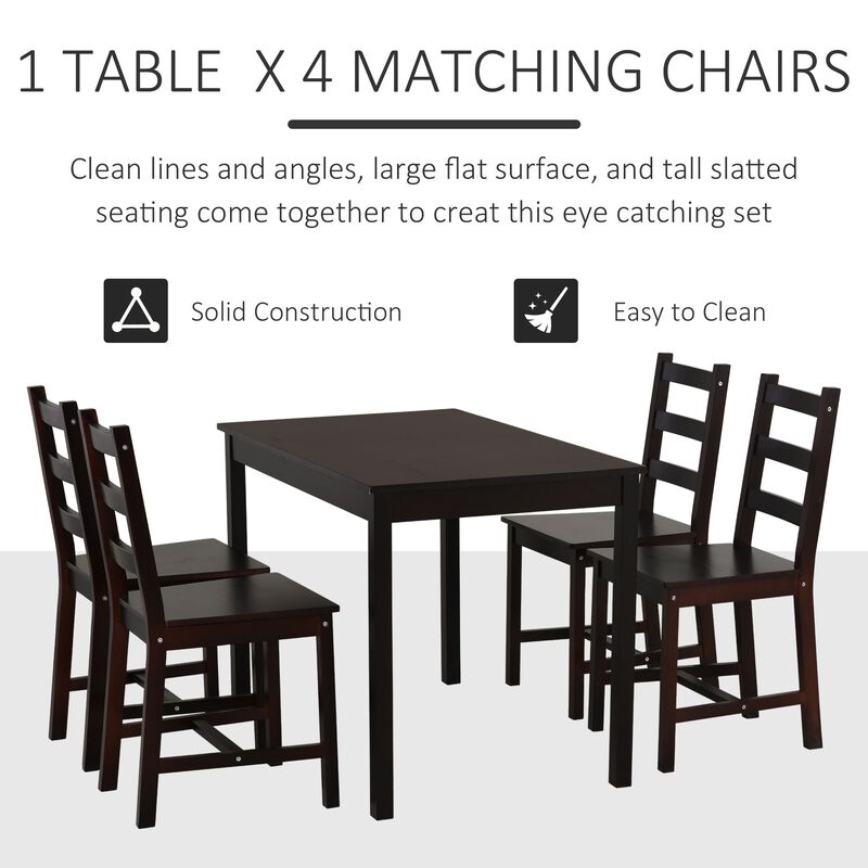 Dining Table Set for 4, 5 Piece Modern Kitchen Table and Chairs, Wood Dining Room Set for Small Spaces, Breakfast Nook, Chestnut Brown