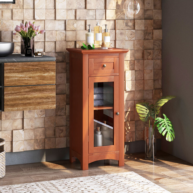 Bathroom Freestanding Storage Cabinet with Single Glass Door