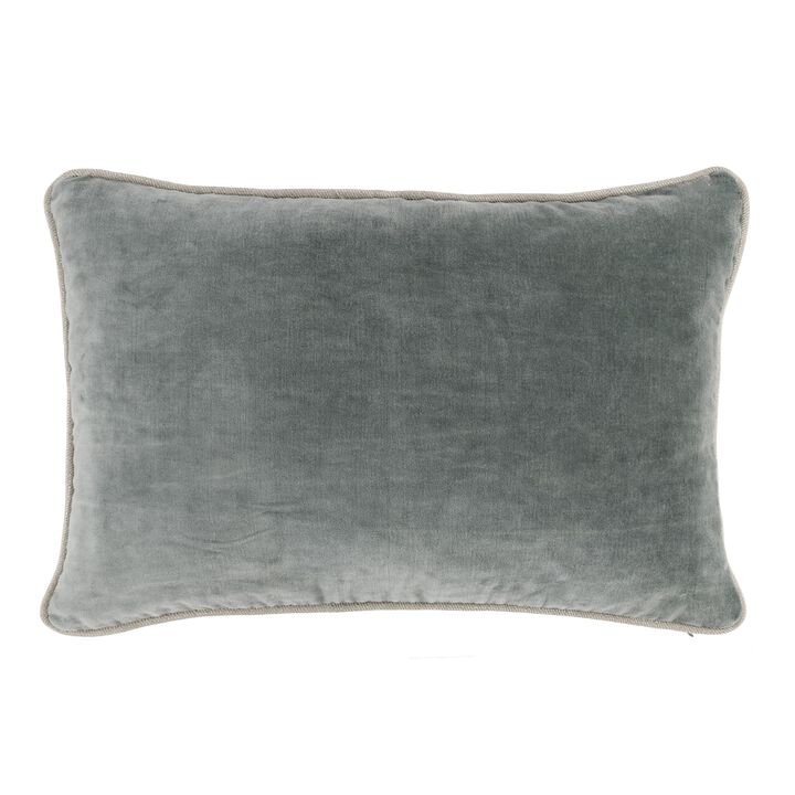 Hillary 20 Inch Velvet Welt Decorative Lumbar Throw Pillow, Sage Green - Benzara