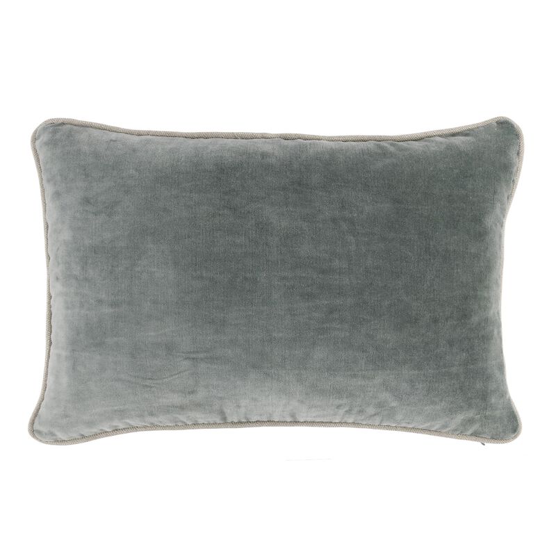 Hillary 20 Inch Velvet Welt Decorative Lumbar Throw Pillow, Sage Green - Benzara
