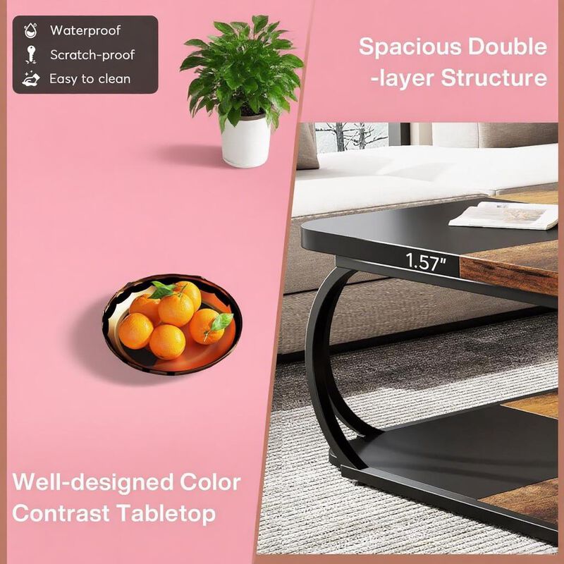 Multi-Purpose Coffee Table with Two Tiers for Books and Essentials