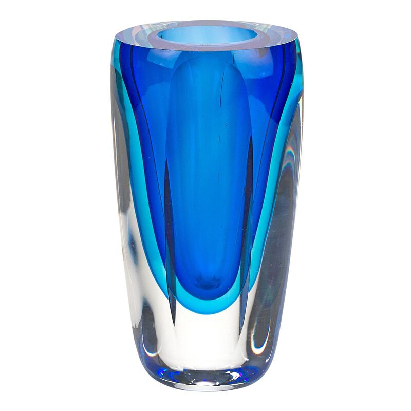 HomeRoots 6" Blue And Clear Cylinder Crystal Glass Table Vase image number 0
