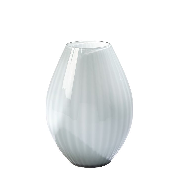 Cased Glass Stripe Vase- Small White