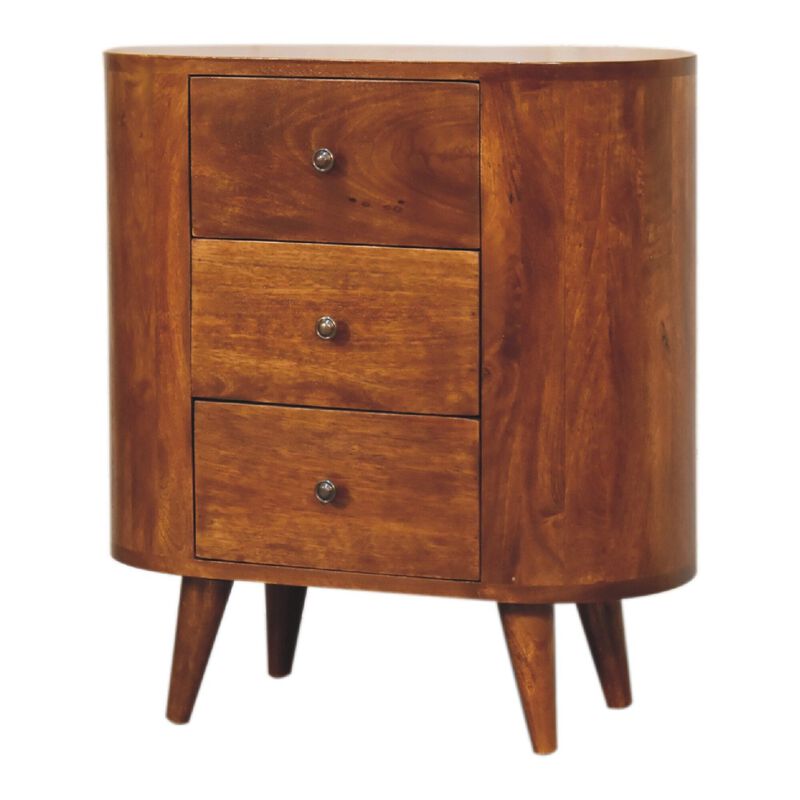 Mini Chestnut  3 Drawer Solid Wood Cabinet