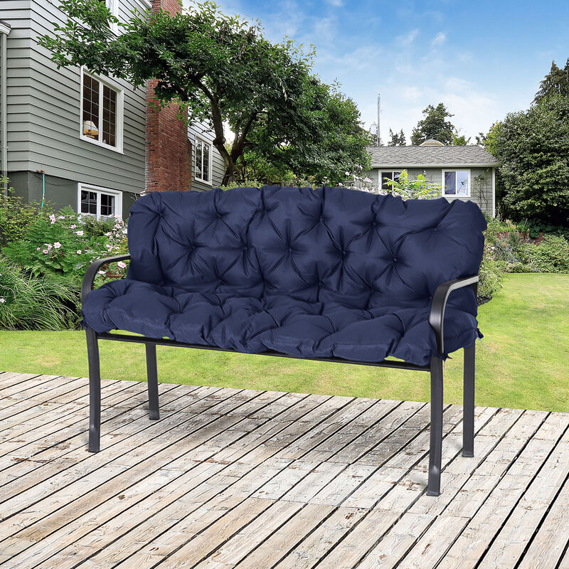 Outsunny Tufted Bench Cushions for Outdoor Furniture, 3-Seater Replacement for Swing Chair, Patio Sofa/Couch, Overstuffed, Includes Backrest, Dark Blue