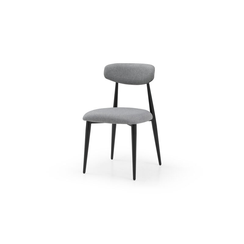 (Set of 4) Modern Dining Chairs, Curved Backrest Round Upholstered and Metal Frame, Grey