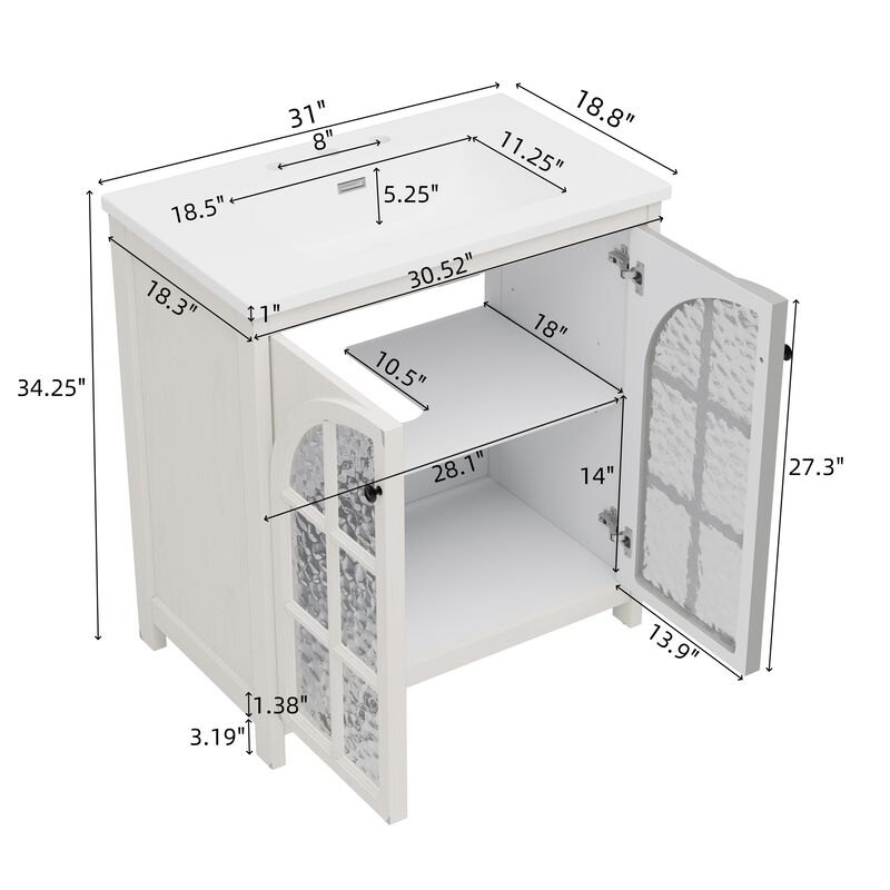 31" Farmhouse Bathroom Vanity with Ceramic Sink and Vintage Rustic Design